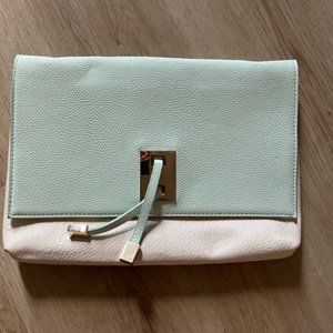 Cream and Mint Clutch with Gold Chain